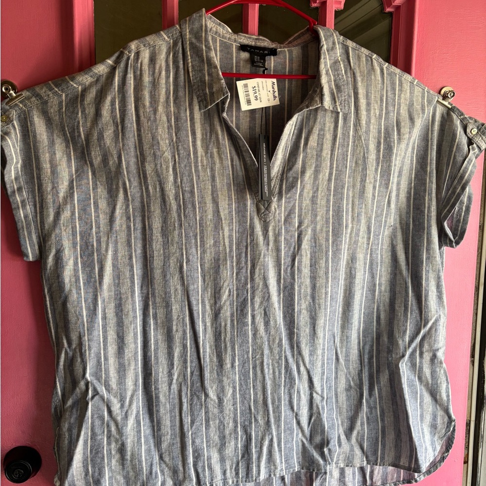 Striped Gray/Blue Linen Top